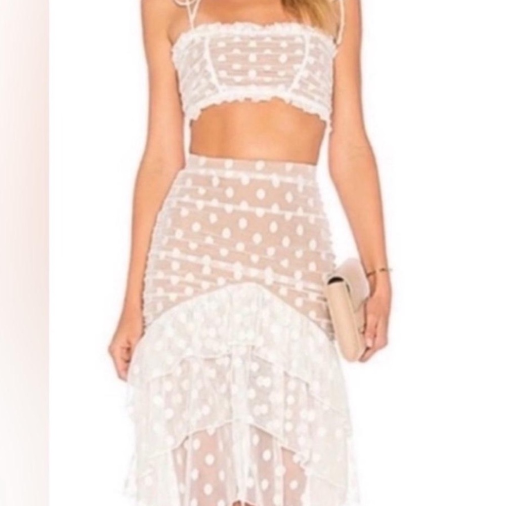 Majorelle White Polka Dot High-Low Skirt